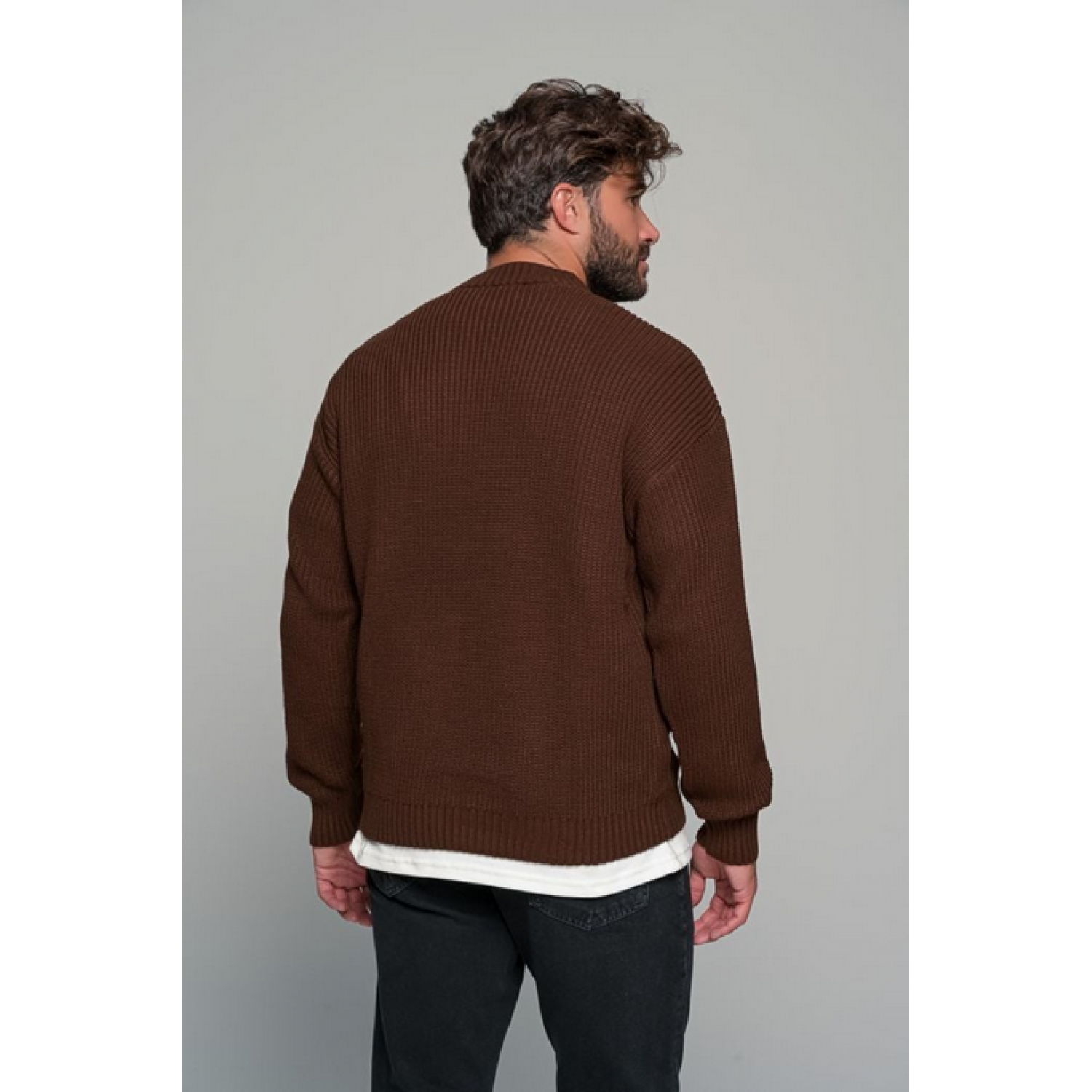 Life Style Butiken Ανδρικό Πουλόβερ Με Στρογγυλή Λαιμόκοψη LS11469 Καφέ